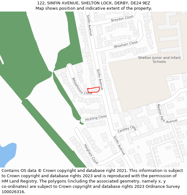 122, SINFIN AVENUE, SHELTON LOCK, DERBY, DE24 9EZ: Location map and indicative extent of plot