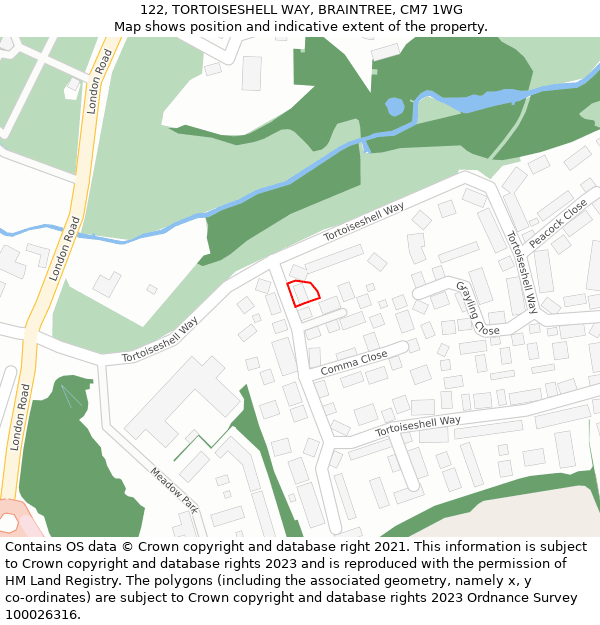 122, TORTOISESHELL WAY, BRAINTREE, CM7 1WG: Location map and indicative extent of plot