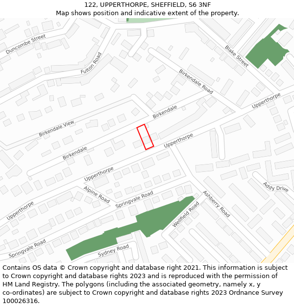 122, UPPERTHORPE, SHEFFIELD, S6 3NF: Location map and indicative extent of plot