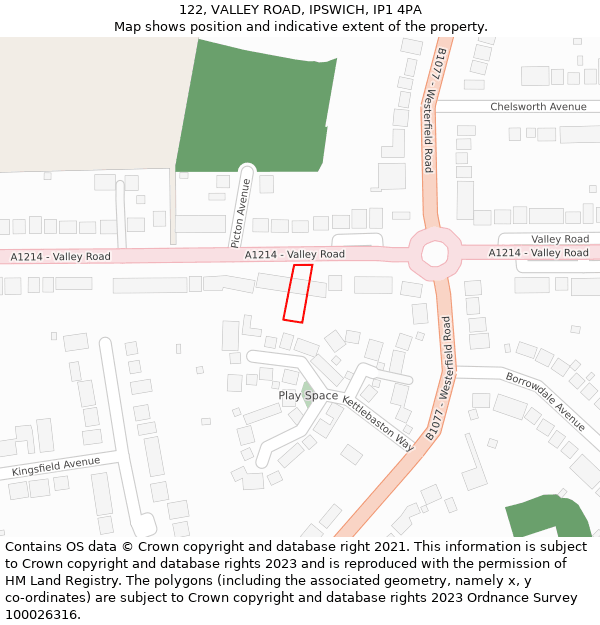122, VALLEY ROAD, IPSWICH, IP1 4PA: Location map and indicative extent of plot