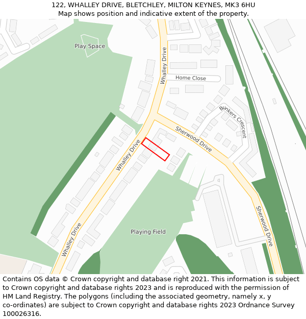 122, WHALLEY DRIVE, BLETCHLEY, MILTON KEYNES, MK3 6HU: Location map and indicative extent of plot