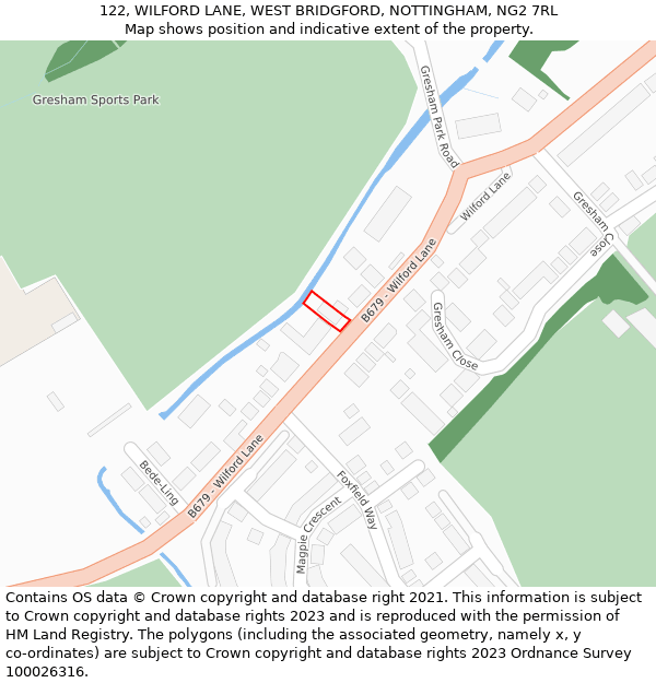 122, WILFORD LANE, WEST BRIDGFORD, NOTTINGHAM, NG2 7RL: Location map and indicative extent of plot