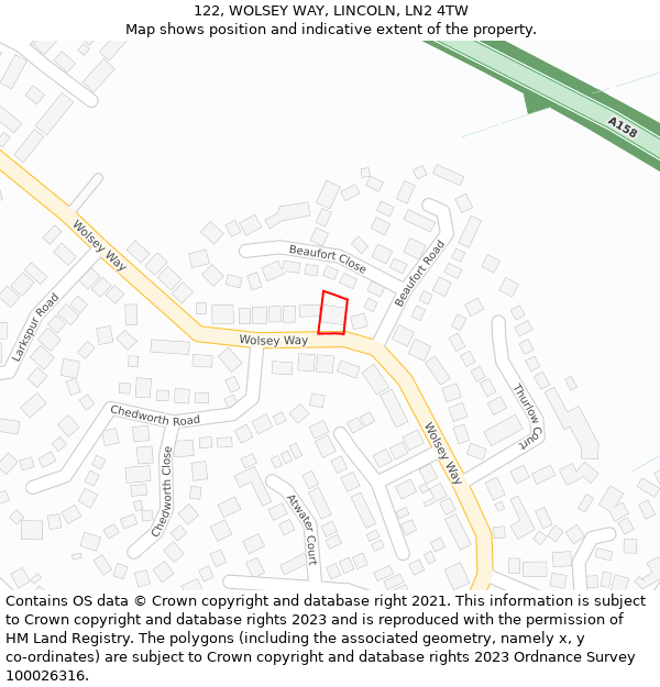 122, WOLSEY WAY, LINCOLN, LN2 4TW: Location map and indicative extent of plot