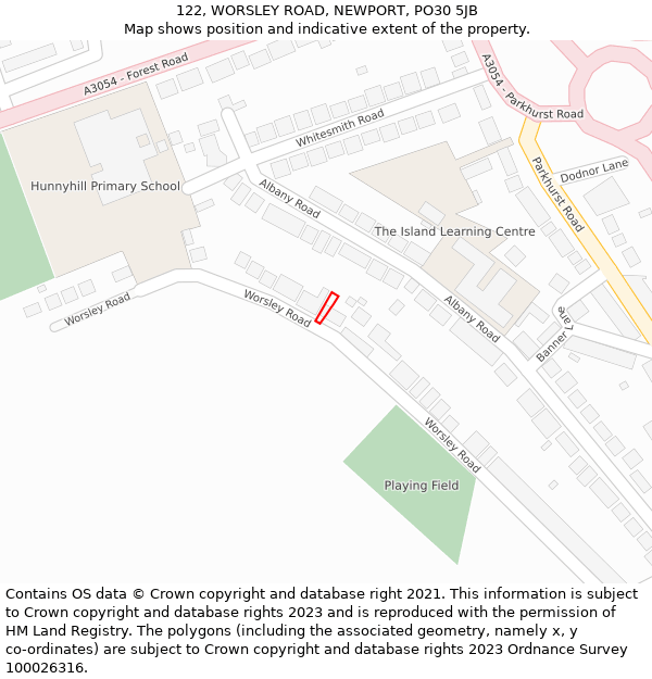 122, WORSLEY ROAD, NEWPORT, PO30 5JB: Location map and indicative extent of plot