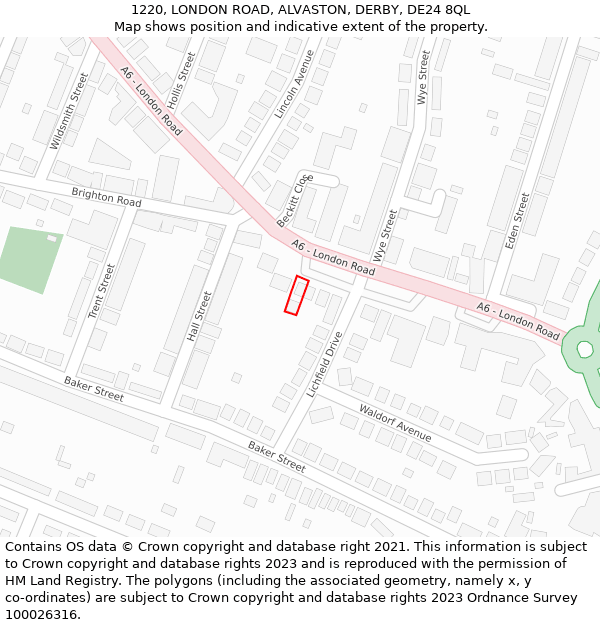 1220, LONDON ROAD, ALVASTON, DERBY, DE24 8QL: Location map and indicative extent of plot