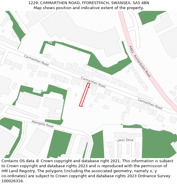 1229, CARMARTHEN ROAD, FFORESTFACH, SWANSEA, SA5 4BN: Location map and indicative extent of plot