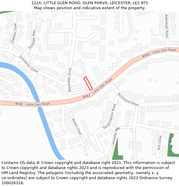 122A, LITTLE GLEN ROAD, GLEN PARVA, LEICESTER, LE2 9TS: Location map and indicative extent of plot