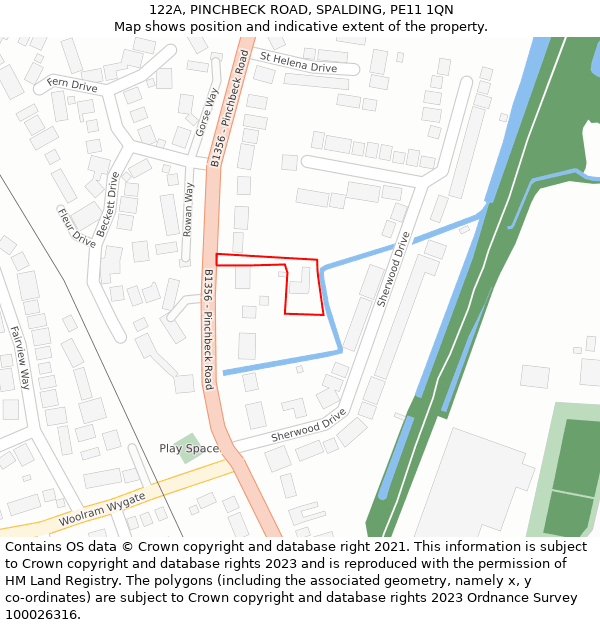 122A, PINCHBECK ROAD, SPALDING, PE11 1QN: Location map and indicative extent of plot