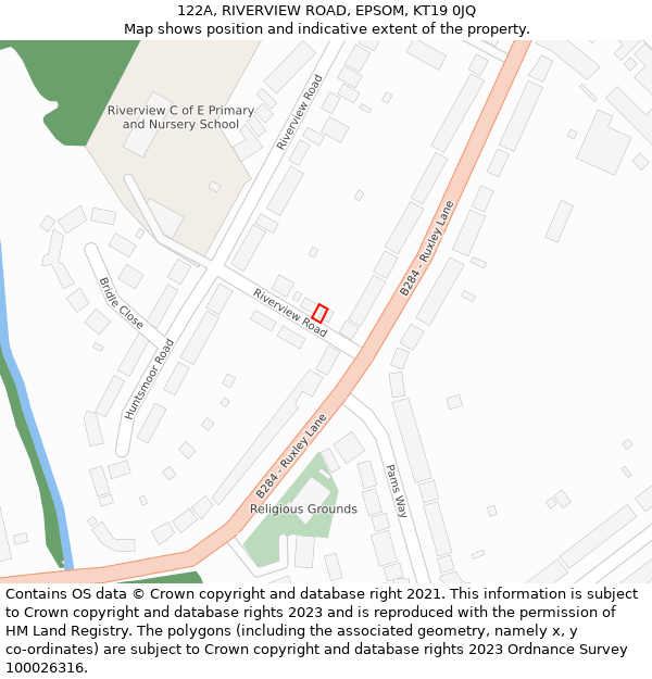 122A, RIVERVIEW ROAD, EPSOM, KT19 0JQ: Location map and indicative extent of plot