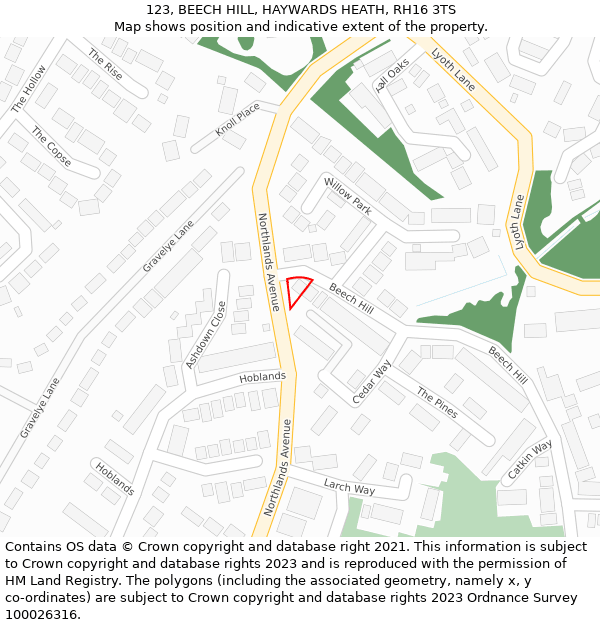 123, BEECH HILL, HAYWARDS HEATH, RH16 3TS: Location map and indicative extent of plot