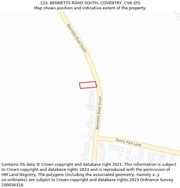 123, BENNETTS ROAD SOUTH, COVENTRY, CV6 2FS: Location map and indicative extent of plot