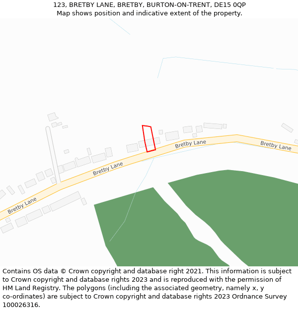123, BRETBY LANE, BRETBY, BURTON-ON-TRENT, DE15 0QP: Location map and indicative extent of plot