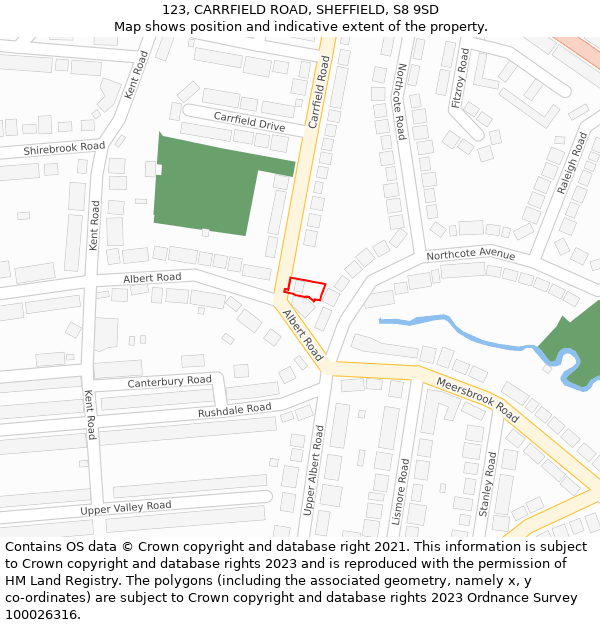 123, CARRFIELD ROAD, SHEFFIELD, S8 9SD: Location map and indicative extent of plot
