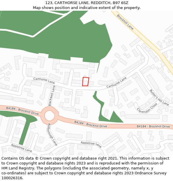 123, CARTHORSE LANE, REDDITCH, B97 6SZ: Location map and indicative extent of plot