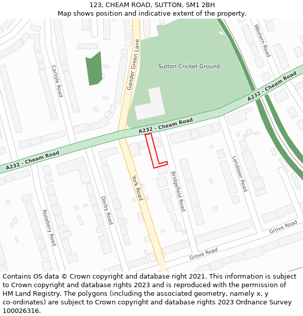 123, CHEAM ROAD, SUTTON, SM1 2BH: Location map and indicative extent of plot