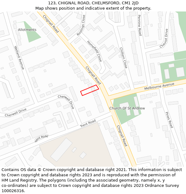 123, CHIGNAL ROAD, CHELMSFORD, CM1 2JD: Location map and indicative extent of plot