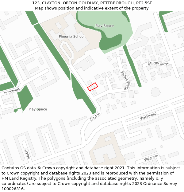 123, CLAYTON, ORTON GOLDHAY, PETERBOROUGH, PE2 5SE: Location map and indicative extent of plot