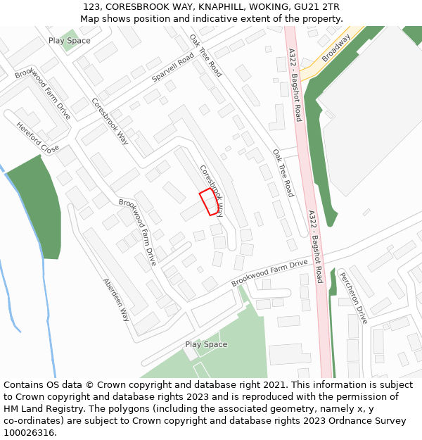 123, CORESBROOK WAY, KNAPHILL, WOKING, GU21 2TR: Location map and indicative extent of plot