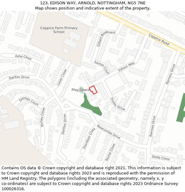 123, EDISON WAY, ARNOLD, NOTTINGHAM, NG5 7NE: Location map and indicative extent of plot