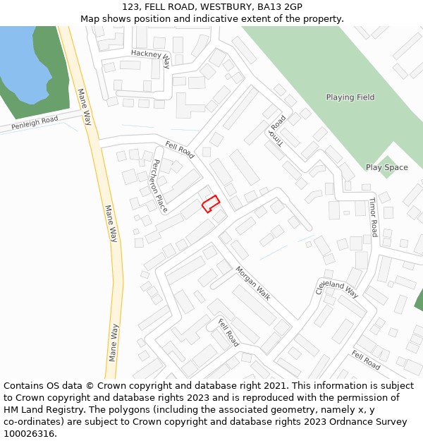 123, FELL ROAD, WESTBURY, BA13 2GP: Location map and indicative extent of plot