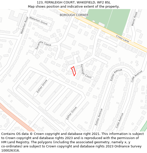 123, FERNLEIGH COURT, WAKEFIELD, WF2 8SL: Location map and indicative extent of plot