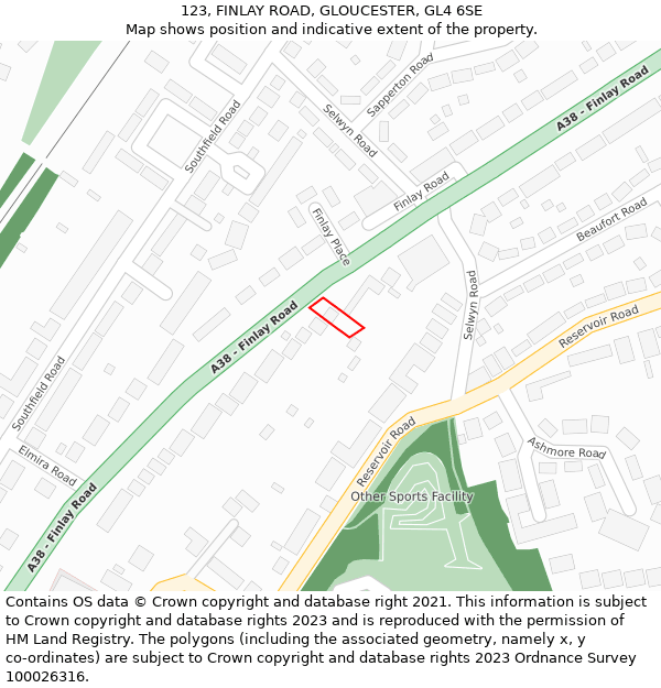 123, FINLAY ROAD, GLOUCESTER, GL4 6SE: Location map and indicative extent of plot