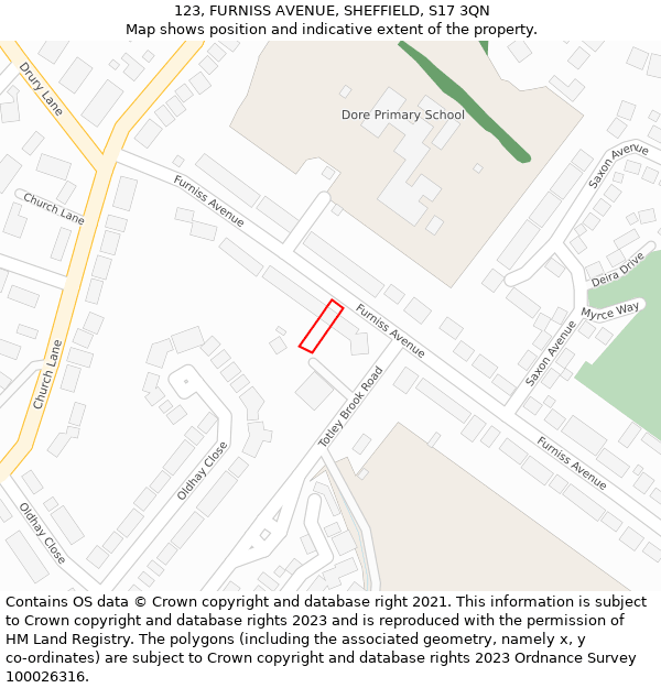 123, FURNISS AVENUE, SHEFFIELD, S17 3QN: Location map and indicative extent of plot