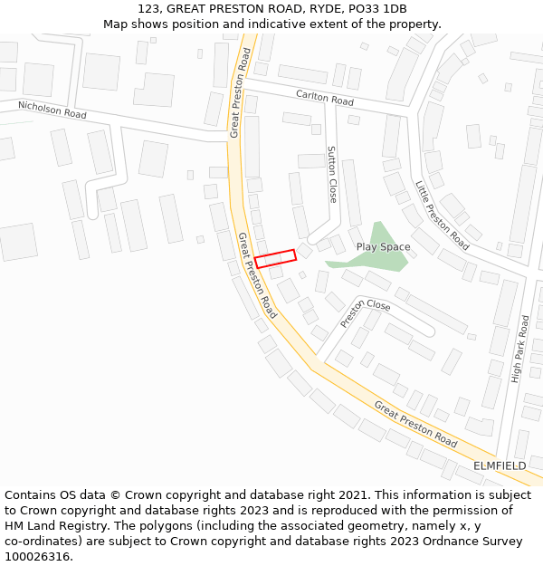 123, GREAT PRESTON ROAD, RYDE, PO33 1DB: Location map and indicative extent of plot