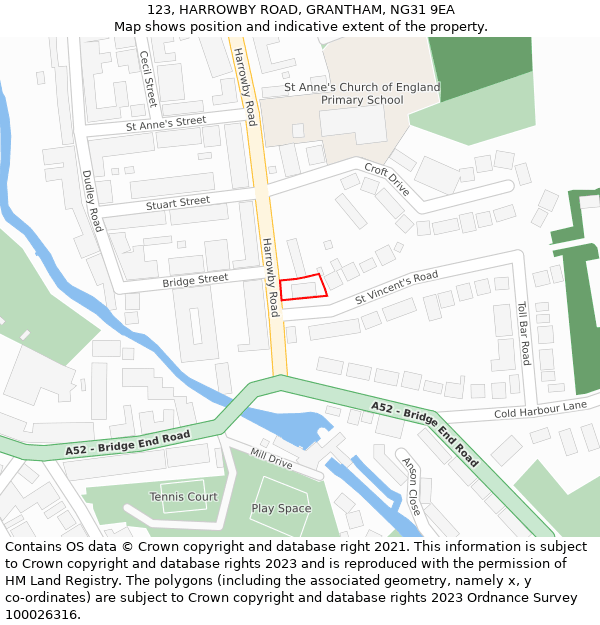 123, HARROWBY ROAD, GRANTHAM, NG31 9EA: Location map and indicative extent of plot