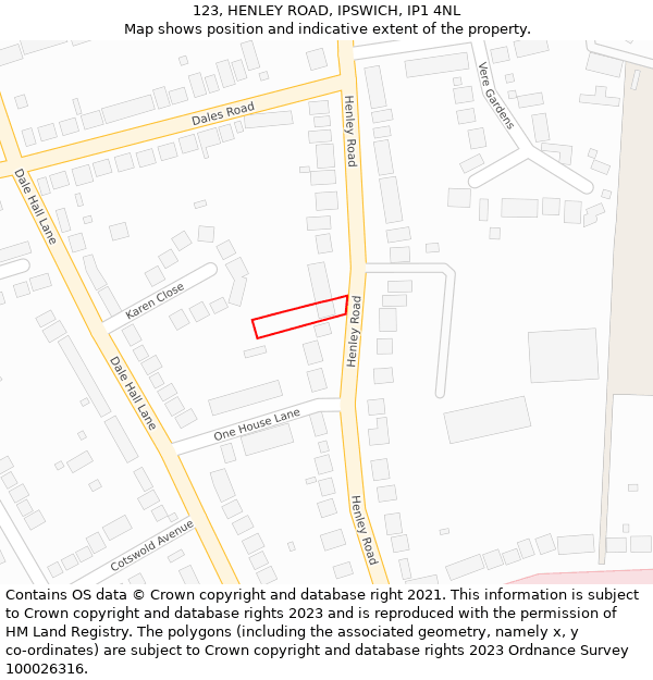 123, HENLEY ROAD, IPSWICH, IP1 4NL: Location map and indicative extent of plot