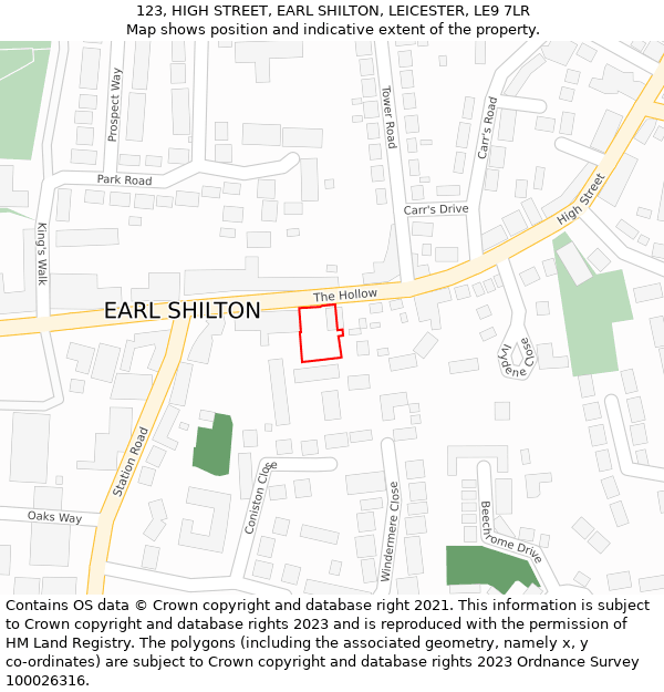 123, HIGH STREET, EARL SHILTON, LEICESTER, LE9 7LR: Location map and indicative extent of plot