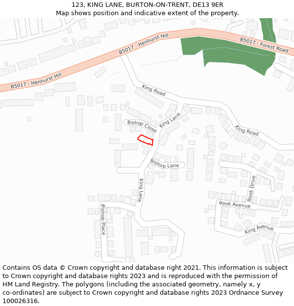 123, KING LANE, BURTON-ON-TRENT, DE13 9ER: Location map and indicative extent of plot