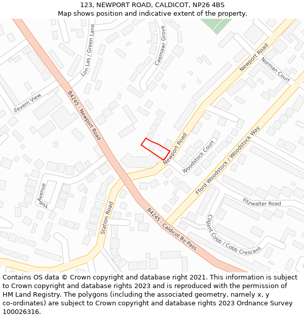 123, NEWPORT ROAD, CALDICOT, NP26 4BS: Location map and indicative extent of plot