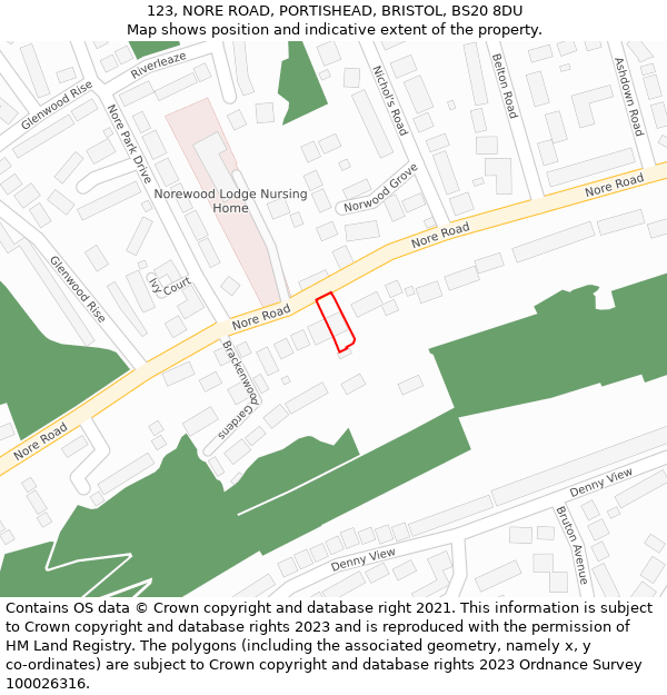 123, NORE ROAD, PORTISHEAD, BRISTOL, BS20 8DU: Location map and indicative extent of plot
