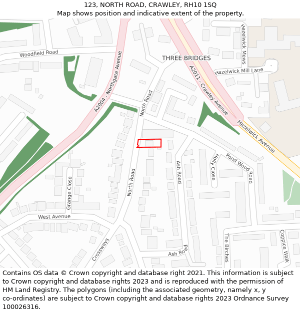 123, NORTH ROAD, CRAWLEY, RH10 1SQ: Location map and indicative extent of plot