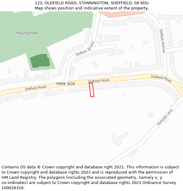 123, OLDFIELD ROAD, STANNINGTON, SHEFFIELD, S6 6DU: Location map and indicative extent of plot