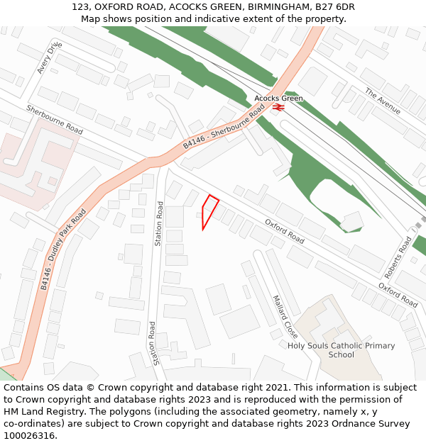 123, OXFORD ROAD, ACOCKS GREEN, BIRMINGHAM, B27 6DR: Location map and indicative extent of plot