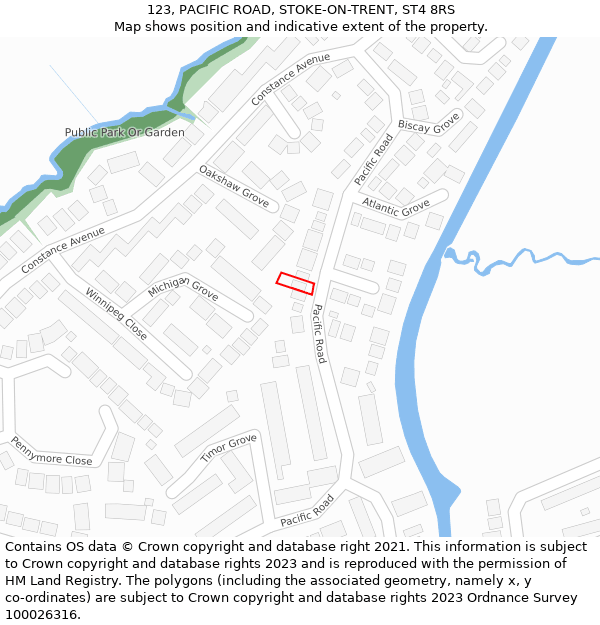 123, PACIFIC ROAD, STOKE-ON-TRENT, ST4 8RS: Location map and indicative extent of plot