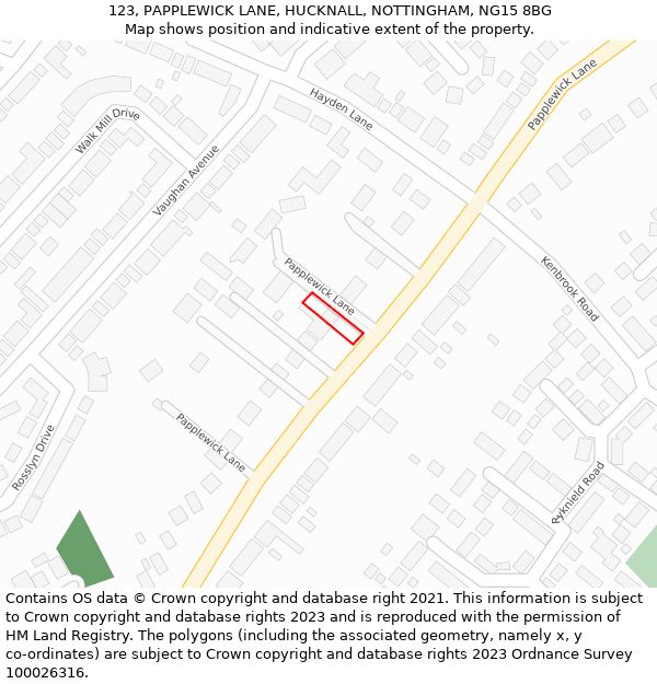 123, PAPPLEWICK LANE, HUCKNALL, NOTTINGHAM, NG15 8BG: Location map and indicative extent of plot