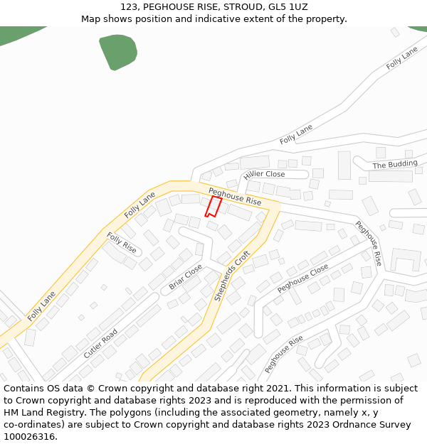 123, PEGHOUSE RISE, STROUD, GL5 1UZ: Location map and indicative extent of plot