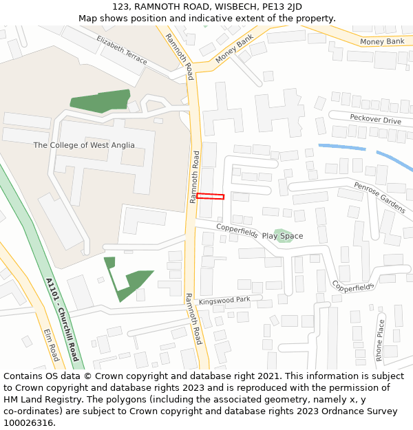 123, RAMNOTH ROAD, WISBECH, PE13 2JD: Location map and indicative extent of plot