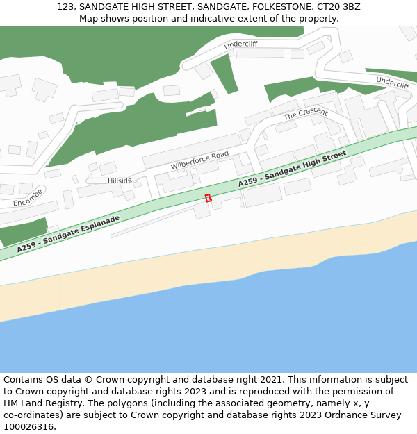 123, SANDGATE HIGH STREET, SANDGATE, FOLKESTONE, CT20 3BZ: Location map and indicative extent of plot