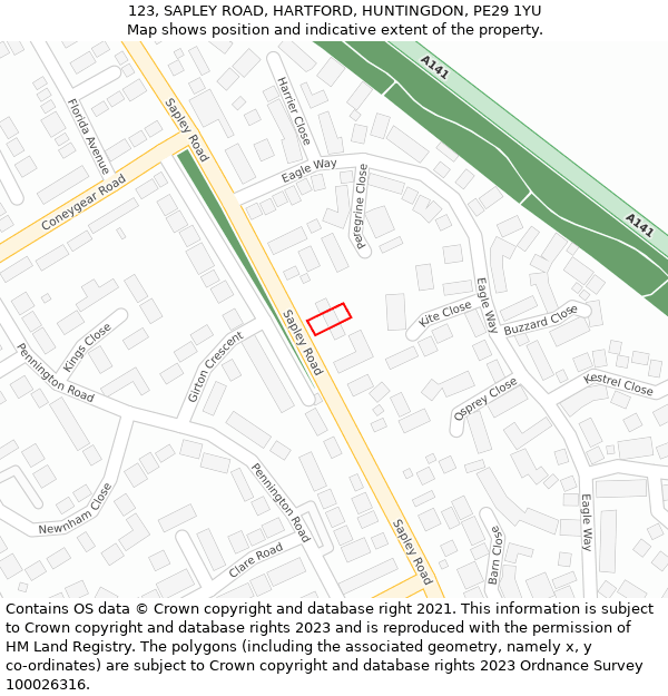 123, SAPLEY ROAD, HARTFORD, HUNTINGDON, PE29 1YU: Location map and indicative extent of plot