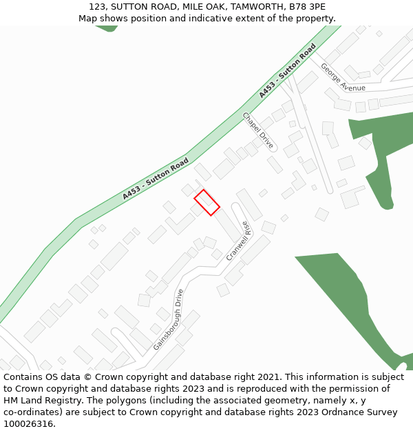 123, SUTTON ROAD, MILE OAK, TAMWORTH, B78 3PE: Location map and indicative extent of plot