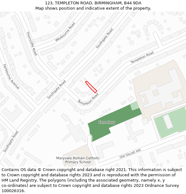 123, TEMPLETON ROAD, BIRMINGHAM, B44 9DA: Location map and indicative extent of plot
