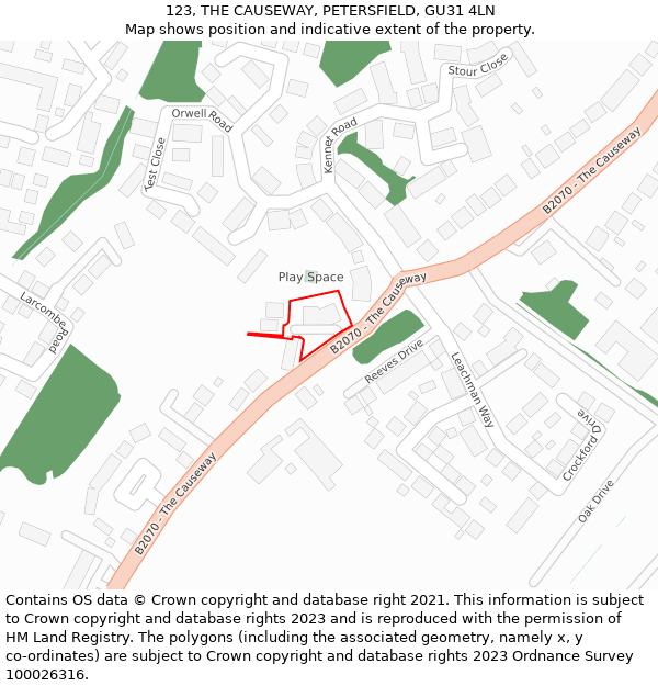 123, THE CAUSEWAY, PETERSFIELD, GU31 4LN: Location map and indicative extent of plot