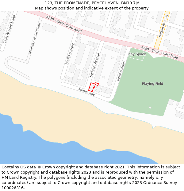 123, THE PROMENADE, PEACEHAVEN, BN10 7JA: Location map and indicative extent of plot