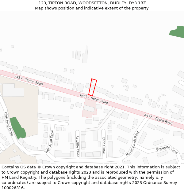 123, TIPTON ROAD, WOODSETTON, DUDLEY, DY3 1BZ: Location map and indicative extent of plot