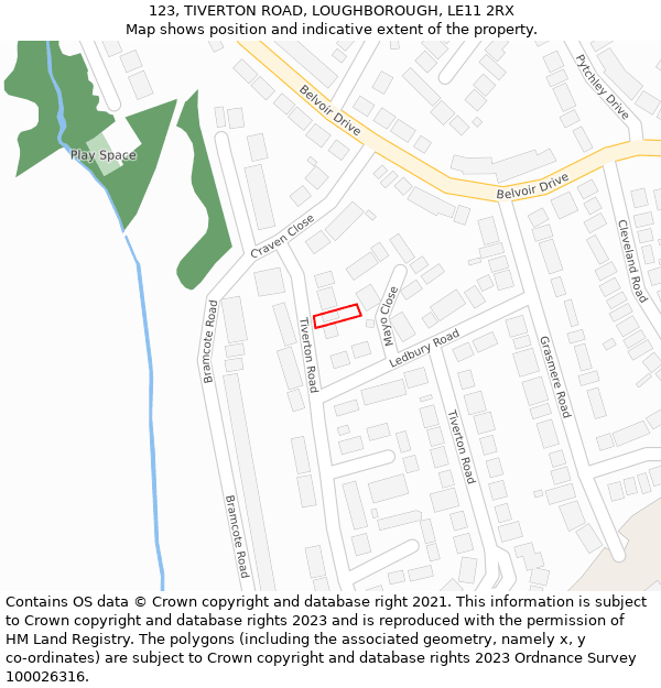 123, TIVERTON ROAD, LOUGHBOROUGH, LE11 2RX: Location map and indicative extent of plot