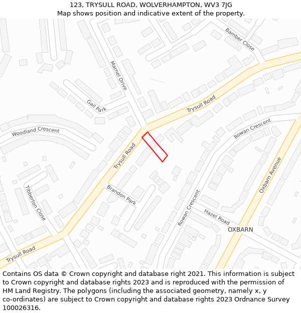 123, TRYSULL ROAD, WOLVERHAMPTON, WV3 7JG: Location map and indicative extent of plot